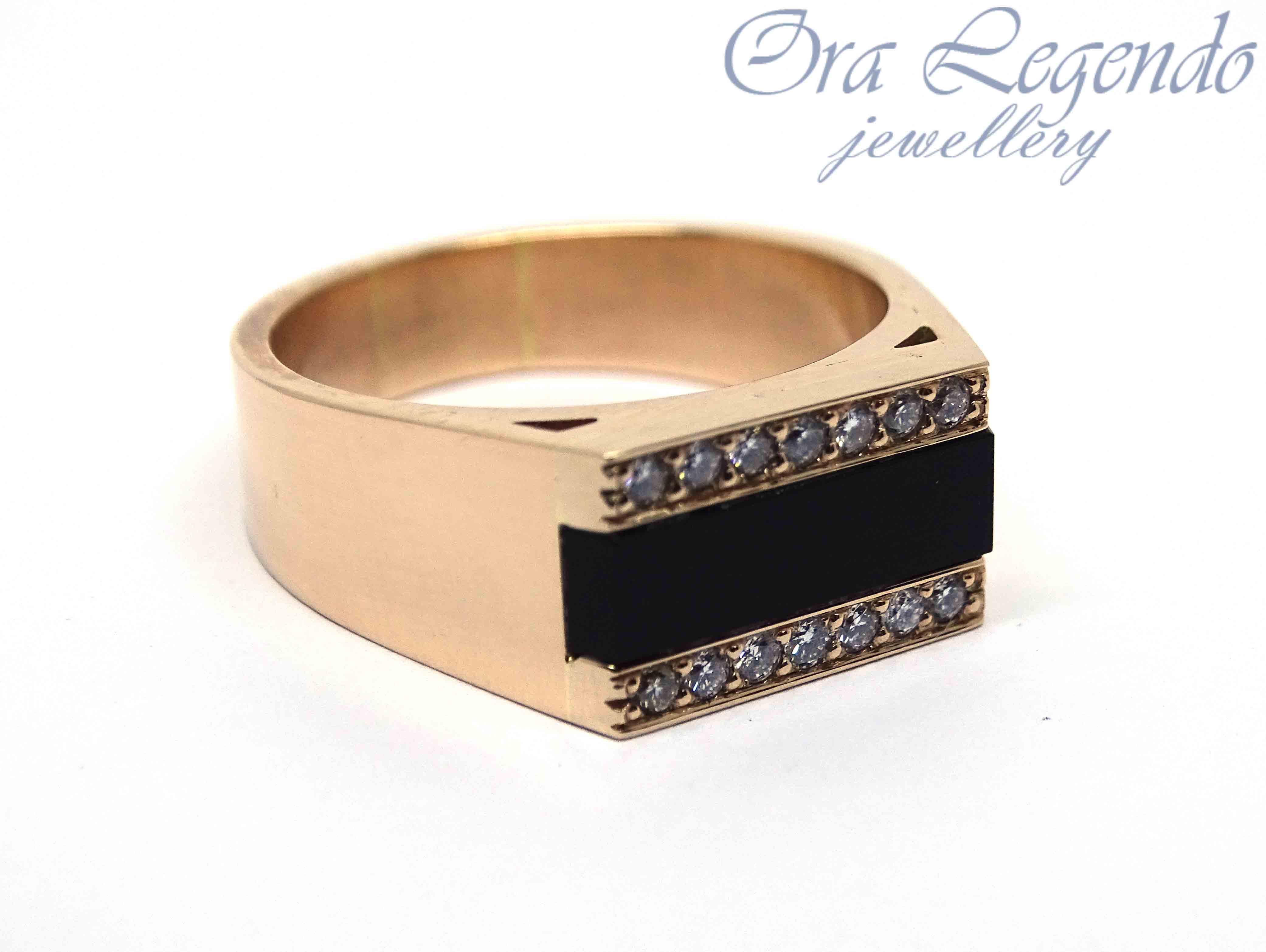 Signet ring with onyx and diamond
